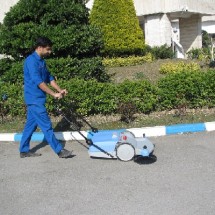 residential commercial cleaning walk behind sweeper نظافت محوطه مسکونی تجاری با سوییپر دستی